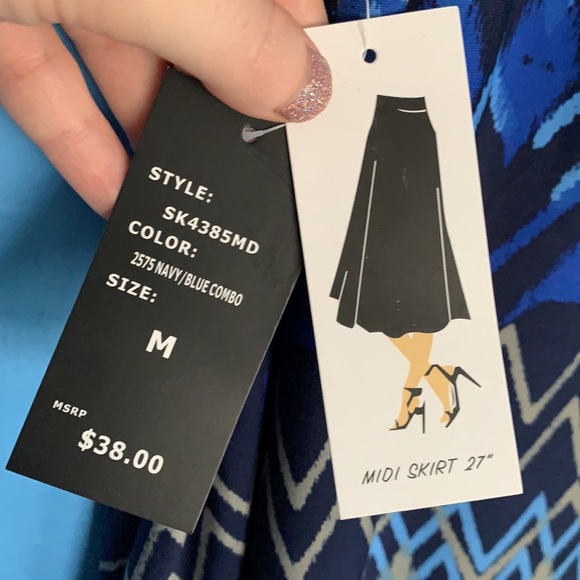 Robert Louis Blue Patterned Stretchy Midi Skirt Size Medium - Picture 3 of 5